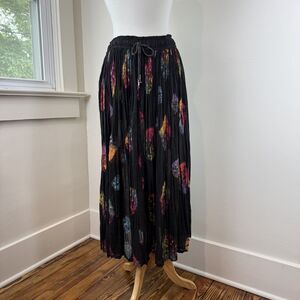 Boho Crinkle Gauze Skirt | Black Tie Dye Drawstring Festival Lagenlook Maxi